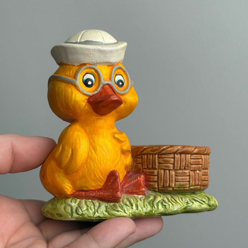 Vintage Easter Duck Anthropomorphic Candle Plant Holder Ceramic Figurine
